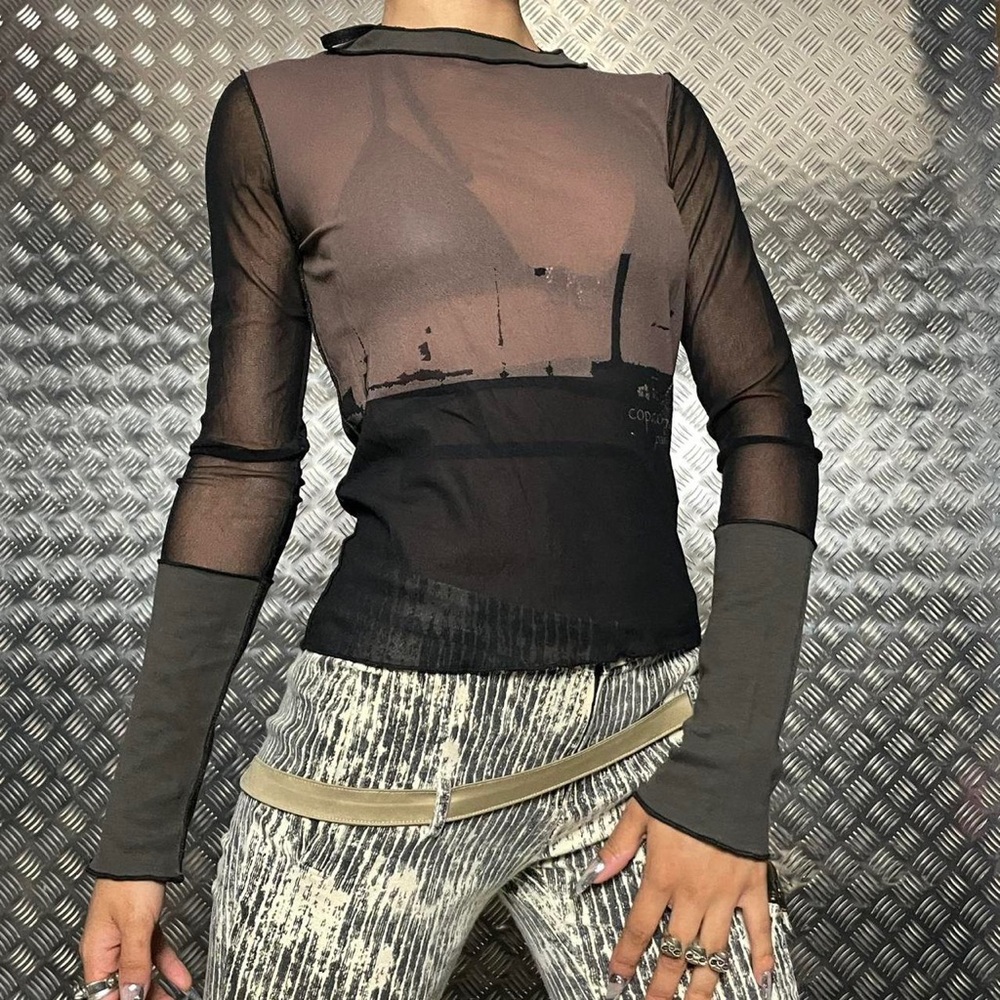 Vintage Cop Copine Black and Brown Long Sleeve Mesh Top
